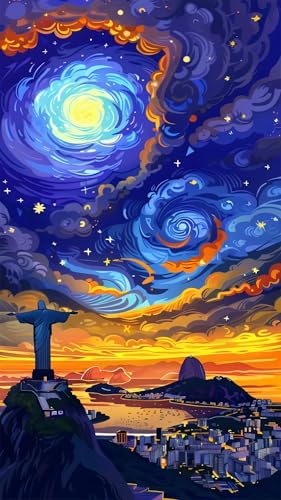 ARTGOTO Large Paint by Numbers for Adults Rio de Janeiro | 15.7x27.5inch/40x70cm Paint by Number Kit on Canvas, Christ the Redeemer Starry Sky Acrylic Painting Set, No Frame - color: PBN051