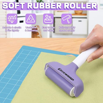 TECKWRAP Brayer Roller Set for Vinyl DIY Crafts - 4 PCS | Printmaking Brayer, Pin Pen, Tweezers & Felt Squeegee for Iron-On Vinyl, Scrapbooking, Stamping, Card Making, Relief Printing - color: purple 4 set