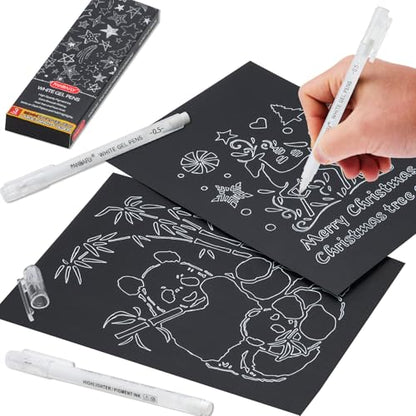 PANDAFLY White Gel Pens, 3-Pack, 0.5mm Fine Point Opaque Gel Ink Pens | White Archival Ink Pens for Highlights, Black Paper Drawing, Sketching, Illustration, Card Making, Bullet Journaling - style: White-0.5mm