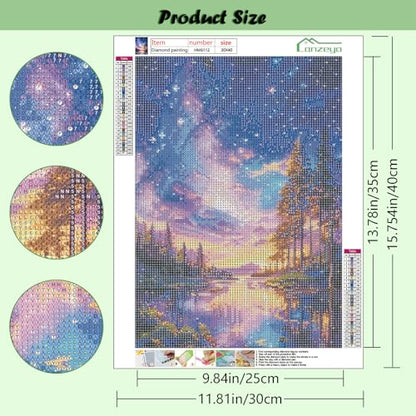 Lanzeyo Diamond Painting Kits for Adults Hand Crafts Diamond Art Kits for Beginners Starry Night Landscape Diamond Painting Diamond Dots Kits Gem Art Adult Crafts 4PCA Wall Art (StarryNight) - color: 06 Starry night