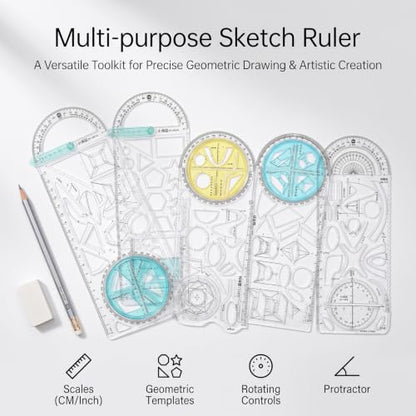 11pcs Geometric Drawing Templates Multifunctional Measuring Geometry Rulers