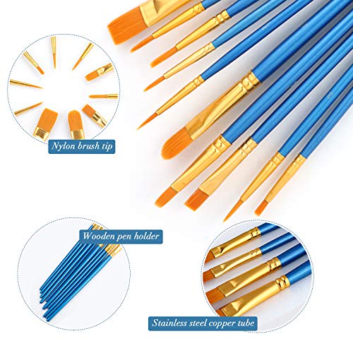 AROIC 10 Pcs Paint Brushes, Acrylic Oil Watercolor Painting Brush Set | Nylon Hair Brushes Artist Professional Drawing Kits for Adult, Kids Face Canvas Rock Painting Arts Crafts Supplies(1 Pack) - size: 10pcs-blue