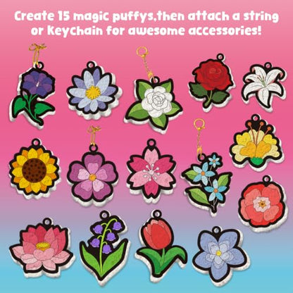 MZYTOZA Magic Foam Texture Painting Kit - 3D Art Craft Aqua Magic Puffs Paint Kit, 15 Mess-Free Paint by Number Craft for Kids (Flowers) - color: Flowers