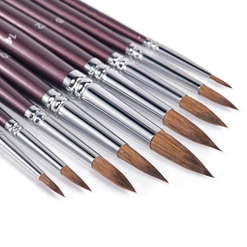 Sable Watercolor Brushes, Fuumuui 9pcs Detail to Mop Sable Brushes Round Pointed Professional Water Color Brushes Perfect for Watercolor Gouache Acrylic Ink Painting - color: Brown