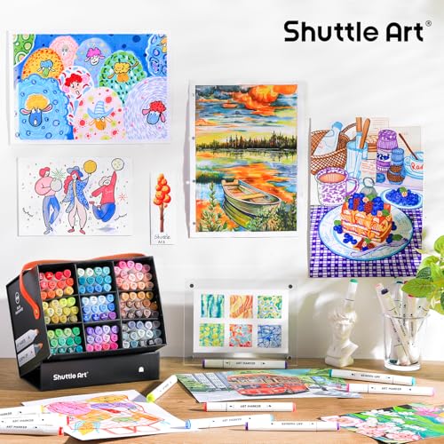 Shuttle Art Brush Tip Alcohol Markers, Dual Tip Brush & Chisel Tip Art Marker Set, 121 Colors Marker Pens with Organized Case Perfect for Illustration Kids Students Adults Coloring Sketching - color: 121 Colors Brush & Chisel Tip