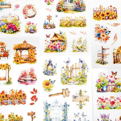 East Garden Sticker Scrapbooking Supplies for Junk Journal, 20 Sheets PET Stickers - Vintage Journaling Stickers, Ephemera Sticker Book Pre Cut(TZ-009-002) - style: East Garden