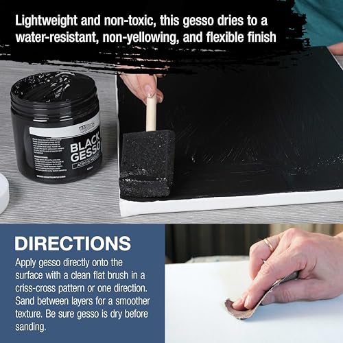 U.S. Art Supply Black Gesso Primer - 16.9oz (500ml) for Oil & Acrylic Paint - Superior Coverage, Canvas Prep, Mixable White Gesso Paint Artists - color: Black
