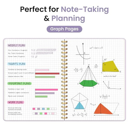 Taja Graph Spiral Journal Notebook for Women & Men, 140 Pages, Graph Paper Hardcover Notebook for Planning & Tracking, Journals for Graphing, A5(5.7" x 7.9") – Purple - color: E.Purple, style: c-Graph