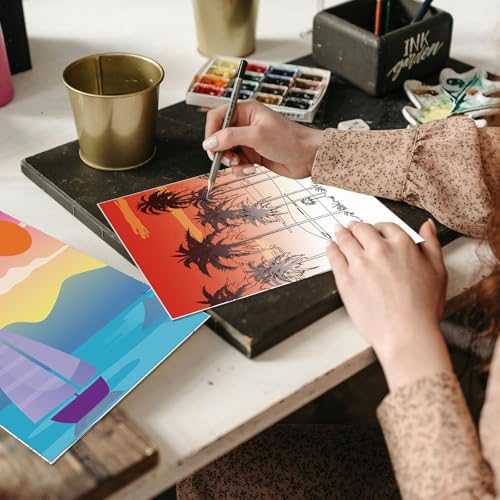 Sherr 24 Pcs Pre Drawn Canvas for Painting Adult Pre Printed Canvas Bulk Sip and Paint Kit Stretched Panels Paint Set for Theme Valentine Painting Night Party Favor(Mountain,8 x 10 Inch) - size: 8 x 10 Inch, style: Mountain