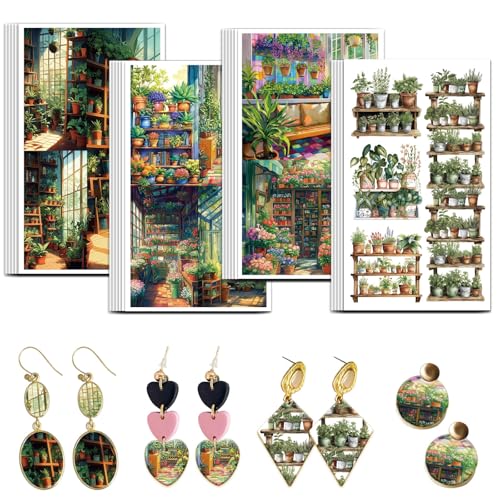 OLYCRAFT 24Pcs Bookshelves Clay Transfer Paper 4 Styles Flower Stands Clay Transfers Paper for Polymer Clays Earring Bookmarks Transfer Sheets Small Ceramic Decal for Earring Jewelry Making - style: Bookshelves