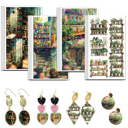 OLYCRAFT 24Pcs Bookshelves Clay Transfer Paper 4 Styles Flower Stands Clay Transfers Paper for Polymer Clays Earring Bookmarks Transfer Sheets Small Ceramic Decal for Earring Jewelry Making - style: Bookshelves