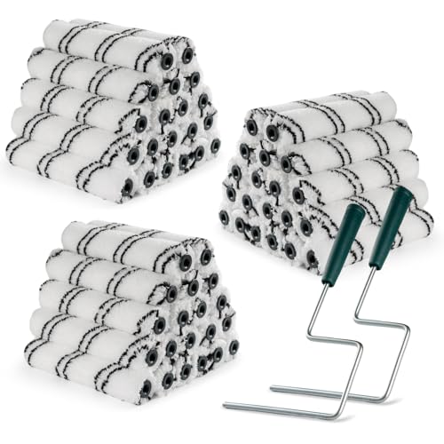 Paint Roller Covers, 60 Pack, 6 Inch, 3/8 Inch Nap | 6 Inch Microfiber Sleeves, 2 Anti-Rust Metal Frames Included, Ideal for Wall & Furniture Painting - size: 6 inch paint roller 60 pack