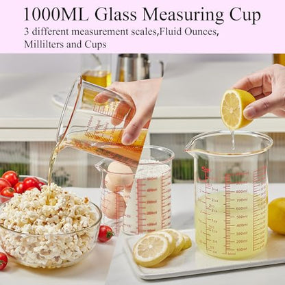 High Borosilicate Glass Measuring Cup Set-V-Shaped Spout，Includes 250ml(8OZ), 500ml(16OZ), and 1000ml(32OZ) Glass Measuring Beaker for Kitchen or Restaurant, Easy to Read - size: 250ml/500ml/1000ml Measuring Cup Set