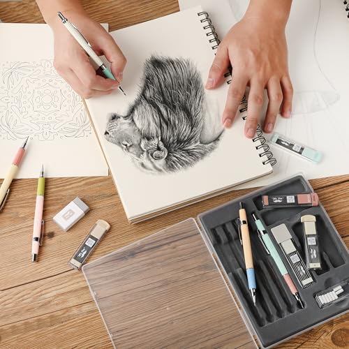 Mr. Pen- Art Mechanical Pencil Set, 5 Metal Mechanical Pencils (0.3, 0.5 | 0.7, 0.9, 2.0mm), 5 HB Lead Refills & 10 Eraser Refills, Precision Drawing Pencils for Sketching, Writing & Technical Artwork - color: Pastel 2
