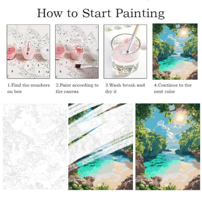 ZRIZQ Landscape Paint by Numbers Kit for Adults Beginner,Beach,16x20 | Full set with rich paints,wooden brushes,rolled canvas.Calming activity.Beginner friendly.Just open and paint. - color: 16"X20"Rolled Canvas-Landscape 12