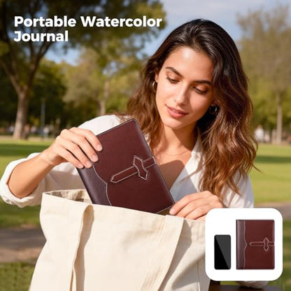 Lightwish Watercolor Sketchbook, 100% Cotton 300gsm Cold Press, 5.8" x 8.2", 20 Sheets, A5 Binder Bound & Refillable, Acid Free Paper for Artists, Adults, Students, Travel Art Journal - color: British Retro - Brown