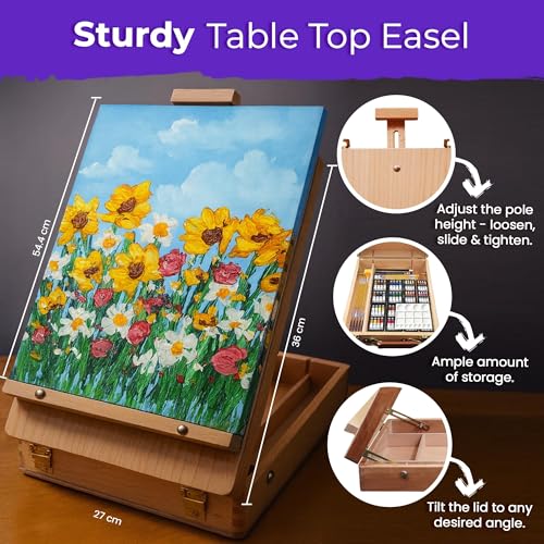 Chalkola 95 Pcs Acrylic Painting Kit for Adults Art - 64 Acrylic Paint Set | Wood Tabletop Easel, Canvas, Art Brushes, Palette, Knife - Professional Canvas Painting Supplies for Artists & Beginners - size: 95 Full Acrylic Set