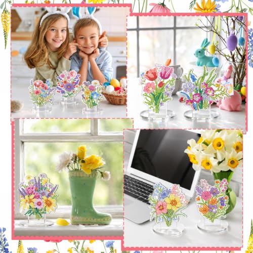 Kosiz 16 Pcs Watercolor Flowers Diamond Painting Tabletop Decorations Flower Diamond Art Kits for Adults Double Sided Acrylic Floral Table Centerpieces for Tabletop DIY Crafts Gifts Party Decor - style: Watercolor Flowers