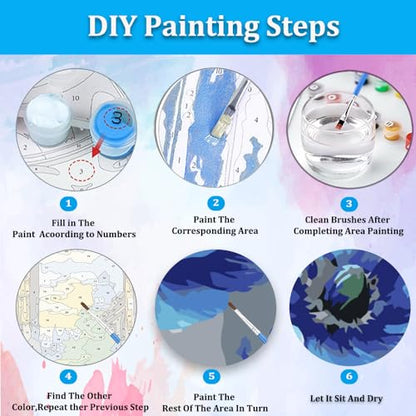 Artunion Framed Paint by Numbers Kit for Adults Beginners & Kids Ages 8-12,Blue Flowers Paint by Number with Frame,Abstract Poppy Paint by Numbers Kit on Canvas 10 * 10 Inch Without Easel - color: ZXT-334-F