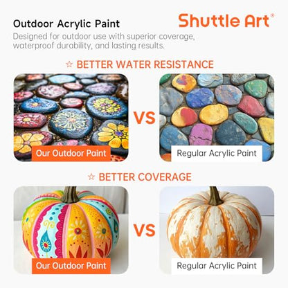 Shuttle Art Outdoor Acrylic Paint Set, 12 Colors Waterproof Paint, 8.45oz/250ml Large Bottles, Rich Pigmented Bulk Painting Supplies for Artists, Beginners on Rocks, Wood, Wall, Crafts, Garden Statues | Highly pigmented, non-toxic acrylic paints in bottle