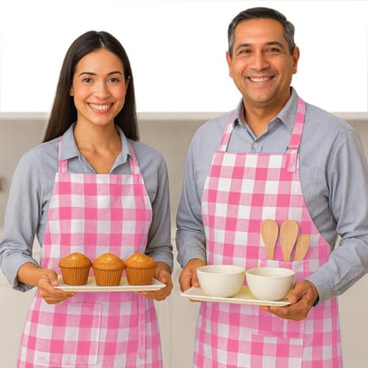 Native Fab Kitchen Apron 2 Pack - 100% Cotton Adjustable, Durable Apron with Pockets, Perfect for Cooking, Baking, Grilling - color: Buffalo, Rose Pink