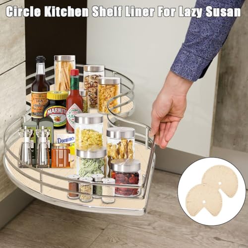 2 PCS 26" Lazy Susan Shelf Liner, Jaxbo Silicone Lazy Susan Liner for Dual Tier Pie Cut Organizer,Non-Slip Thermal Protection Mat - color: Khaki