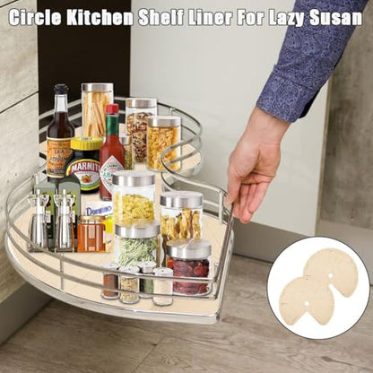 2 PCS 26" Lazy Susan Shelf Liner, Jaxbo Silicone Lazy Susan Liner for Dual Tier Pie Cut Organizer,Non-Slip Thermal Protection Mat - color: Khaki