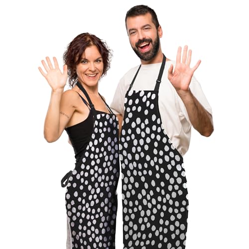 Kitchen Apron for Women Black and White Polka Dot Kitchen Aprons for Men for Cooking Restaurant BBQ Painting Crafting Gardening 27” (W) x 31” (H), Waterproof Aprons - color: Polka Dot