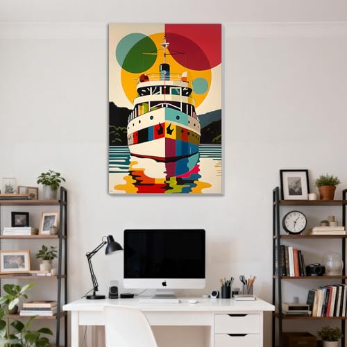 DOMROM Framed Paint by Numbers Kit for Adults, Boat DIY Paint by Number Kits on Canvas, Easy Boat Painting by Numbers for Home Wall Decor Gift 8x12 Inch - color: PK046