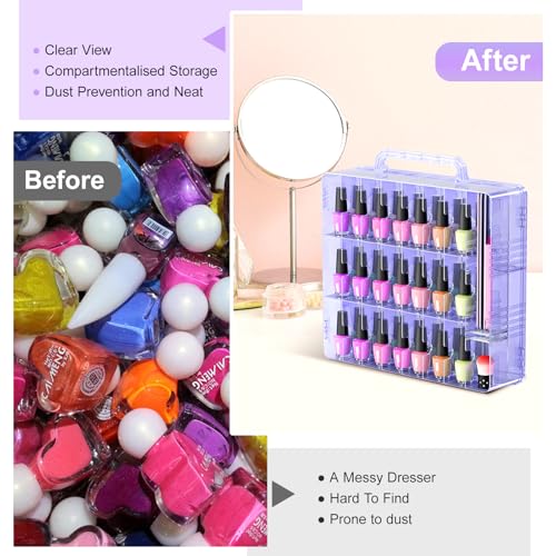 Beloving Nail Polish Organizer Case for 48 Bottles Nail Polish Holder with Adjustable Divider, Gel Nail Polish Storage Double Side Organizer Case for Storage Display, Purple - color: Purple, size: 1 Count (Pack of 1)