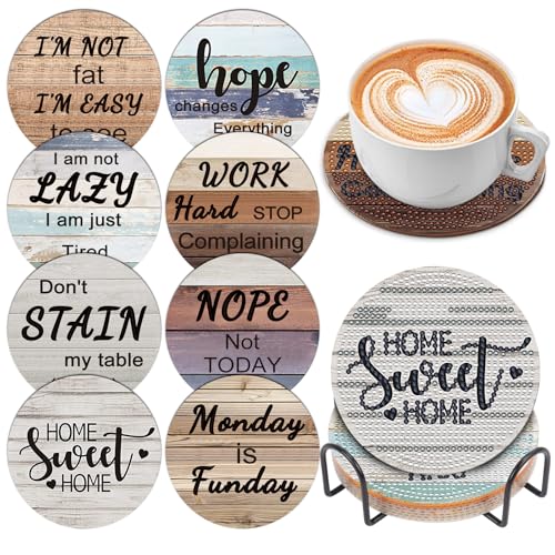 8 Pcs Diamond Painting Coasters, DIY Funny Inspirational Diamond Art Coasters with Holder, Crafts Kits for Adults, Beginners - color: Funny Inspirational