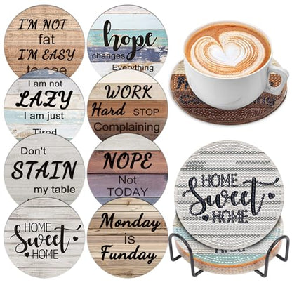 8 Pcs Diamond Painting Coasters, DIY Funny Inspirational Diamond Art Coasters with Holder, Crafts Kits for Adults, Beginners - color: Funny Inspirational