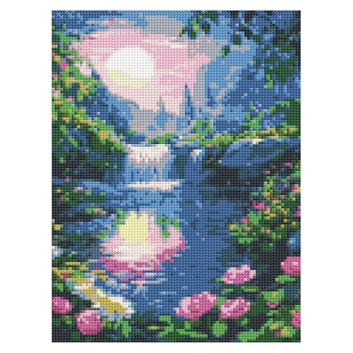 DOTZSO Diamond Art Kits for Adults Landscapes Diamond Painting Kit 12x16in | 5D Landscapes Diamond Art Painting Kit for Adult, DIY Full Round Drill Tarot Gem Art Diamond Dot Kit for Home Wall Decor Gift - color: AQ Landscape Moonlight