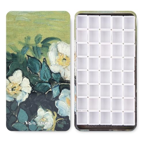 40 Empty Half Pans Watercolor Palette Tins Box with Magnetic Squares | 1.8ml Plastic Half Pan,Metal Paint Tray Palettes for Travel,Lightweight Portable,Watercolor Painting Mixing Tray.Green Rose - color: Green Rose, size: 40 Half Pans