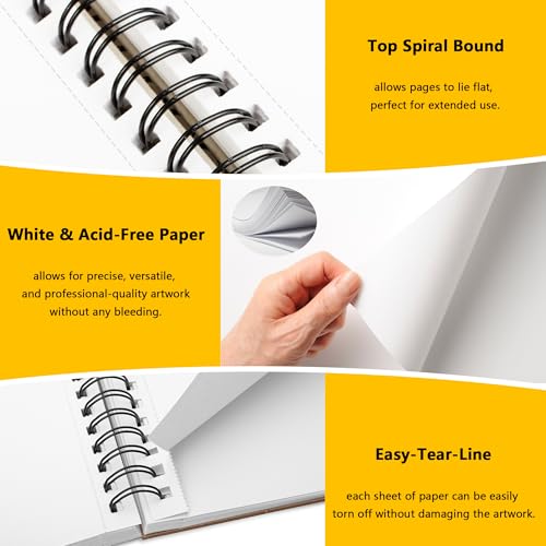 WINNER 9" x 12" Sketch Book 4 Pack, 400 Sheets Spiral Bound Art Sketchbook, 68lb/100gsm White Acid Free Drawing Pad, Sketching Drawing Writing Sketch Pad, Art Supplies for School, Kids, Adults &Teens - color: Black, size: 9"x12"