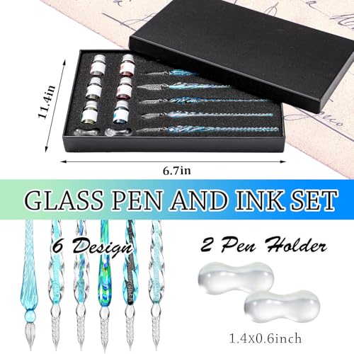 Zonon 14 Pcs Glass Dip Pen Ink Set for Art Supplies, Blue Color Style - color: Blue Color System