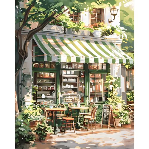 Paint by Numbers Kit for Adults, Cozy Café Number Painting Canvas Kit - color: Cafe-1