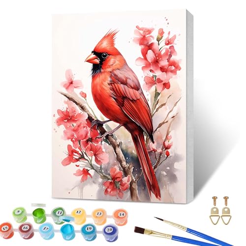 SKRYUIE Framed Paint by Numbers Kits for Adults Bird, Acrylic Flower Oil Painting by Numbers Kits for Beginner with Paintbrushes Brushes Art Canvas for Home Decor 7.87x11.81 inch / 20x30 cm v8