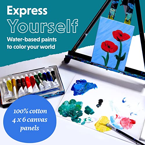 Crafts 4 All Acrylic Paint Set for Adults and Artists - 12 Pack of 12mL Paints with 12 Art Brushes & 4 Stretched Canvas Boards, Non-Toxic Craft Paint for Easter Eggs, Ceramic Rock Paint - Art Supplies - size: 1 Count (Pack of 1)