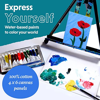 Crafts 4 All Acrylic Paint Set for Adults and Artists - 12 Pack of 12mL Paints with 12 Art Brushes & 4 Stretched Canvas Boards, Non-Toxic Craft Paint for Easter Eggs, Ceramic Rock Paint - Art Supplies - size: 1 Count (Pack of 1)