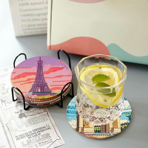 gganmtere Famous Landscape Diamond Painting Coasters Kit-8 Pcs Art Coasters with Holder, DIY Diamond Art Coaster for Adults - color: JXBD74