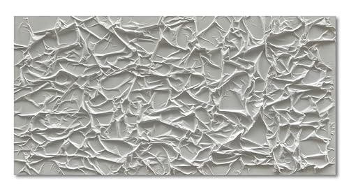 NANKAI Art Hand Painted Thick Texture White Minimalist Oil Painting, 24x48 inch, Abstract, Office Wall Decor - color: Nkhb132