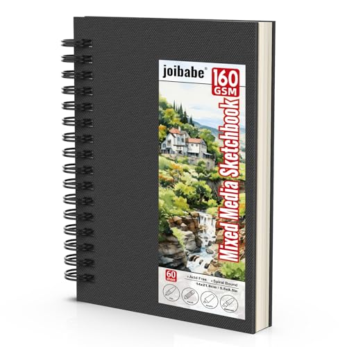 joibabe Spiral Bound Mixed Media Sketchbook, 160 GSM Heavyweight Paper, 60 Sheets, Acid Free Art Notebook for Drawing, Watercolor, Acrylic, Sketching, 5.5x8.5 Inch, 2 Pack - size: 5.5" x 8.5"