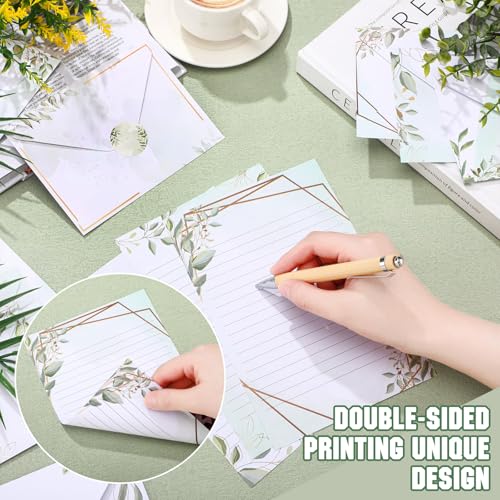 TaoBary 160 Pcs Eucalyptus Stationery Paper and Envelopes Set - size: 5.5 x 8.25 Inch, style: Eucalyptus