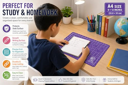 KC GLOBAL A4 (13"x9") Professional Grade Self-Healing Double-Sided PVC Cutting Mat (Purple) - Odor-Free, Eco-Friendly, Non-Slip, Premium Desk Mat for DIY, Crafting, Model Building and Art Projects - size: 13"L x 9"W