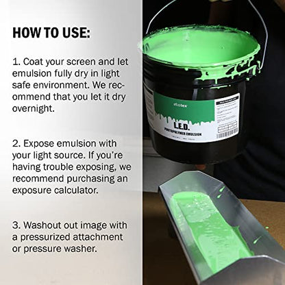 Ecotex® LED Green Pre-Sensitized Photo Emulsion - Silk Screen Emulsion, Gl | Premixed And Pre-Sensitized Photo Emulsion - No Diazo Needed, Ultra Durable, 12 Month Shelf Life, Made In The USA - Gallon - size: Gallon - 128 oz.