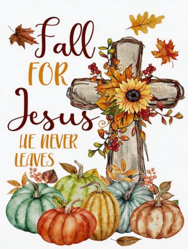 Semneroy Religious Cross 5D Diamond Painting Kits for Adults, Christian Jesus Fall Pumpkin Diamond Art for Beginners,DIY Full Drill Diamond Dots Gem Painting Art Craft Home Decor 12 x16 Inch - color: DPS091