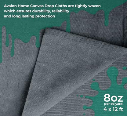 Canvas Drop Cloth for Painting 4x12 feet Pack of 1-8oz Painters Drop Cloths for Painting - All Purpose Canvas Tarps for Floor & Furniture Protection - Recycled Cotton Fabric - size: ‎4x12 Ft - 1 pc