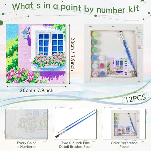 Nezyo 12 Sets Scenery Paint by Numbers Adults with Frame, 8x8 Inch Kit - style: Scenery