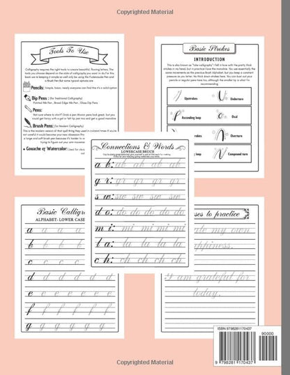 Calligraphy Workbook for Beginners: Modern Calligraphy for Adults and Kids , uppercase and lowercase letters, words with Techniques, Tips, Practice Pages